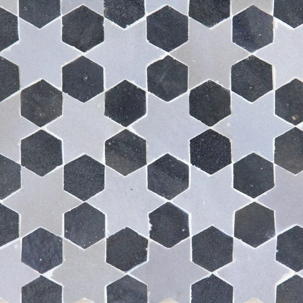 Powder & Dark Grey - Moroccan Zellige Star Mosaic by Tilesofezra