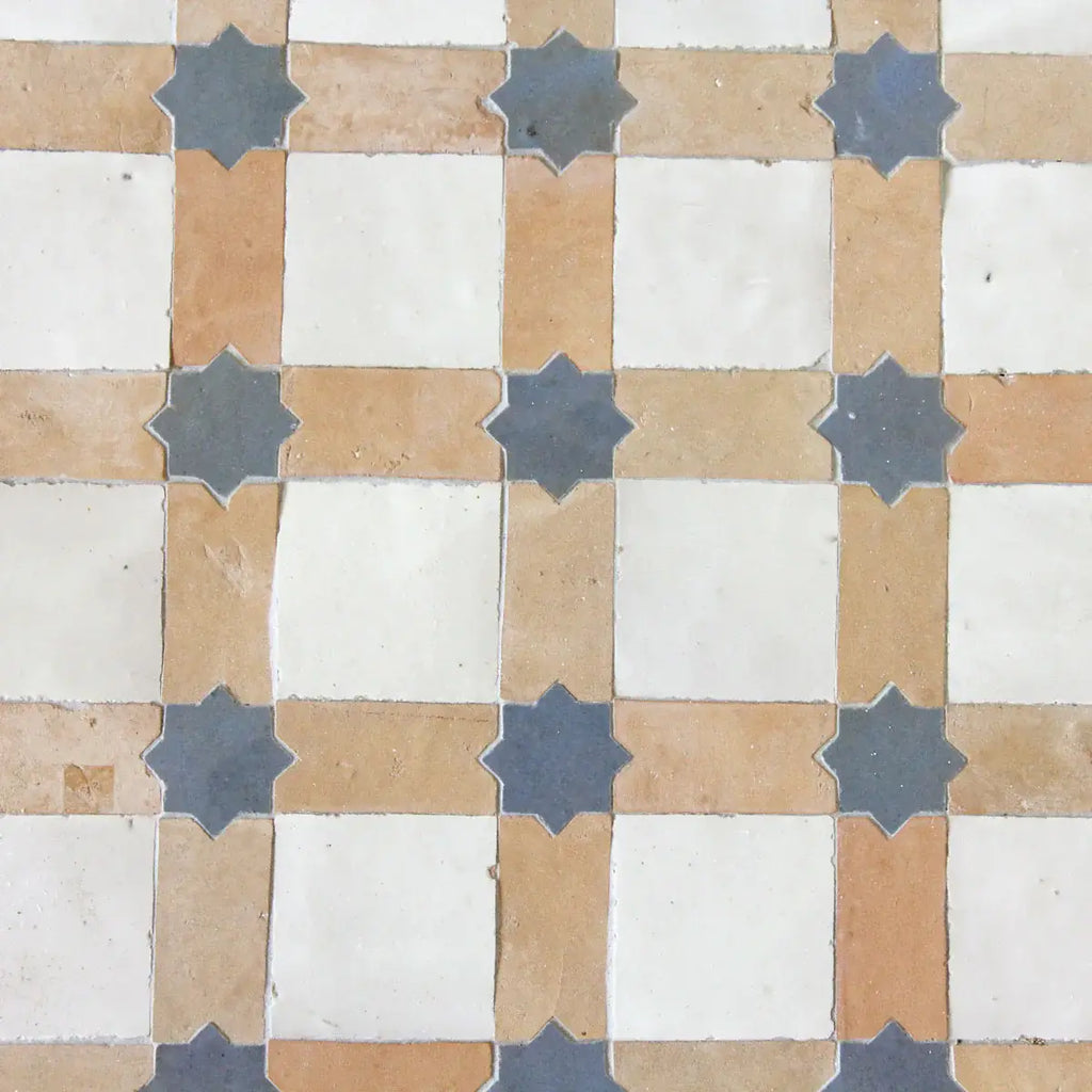 Snow, Clay & Clear Sky - Star & Checkerboard Mosaic 12"x12" by Tilesofezra