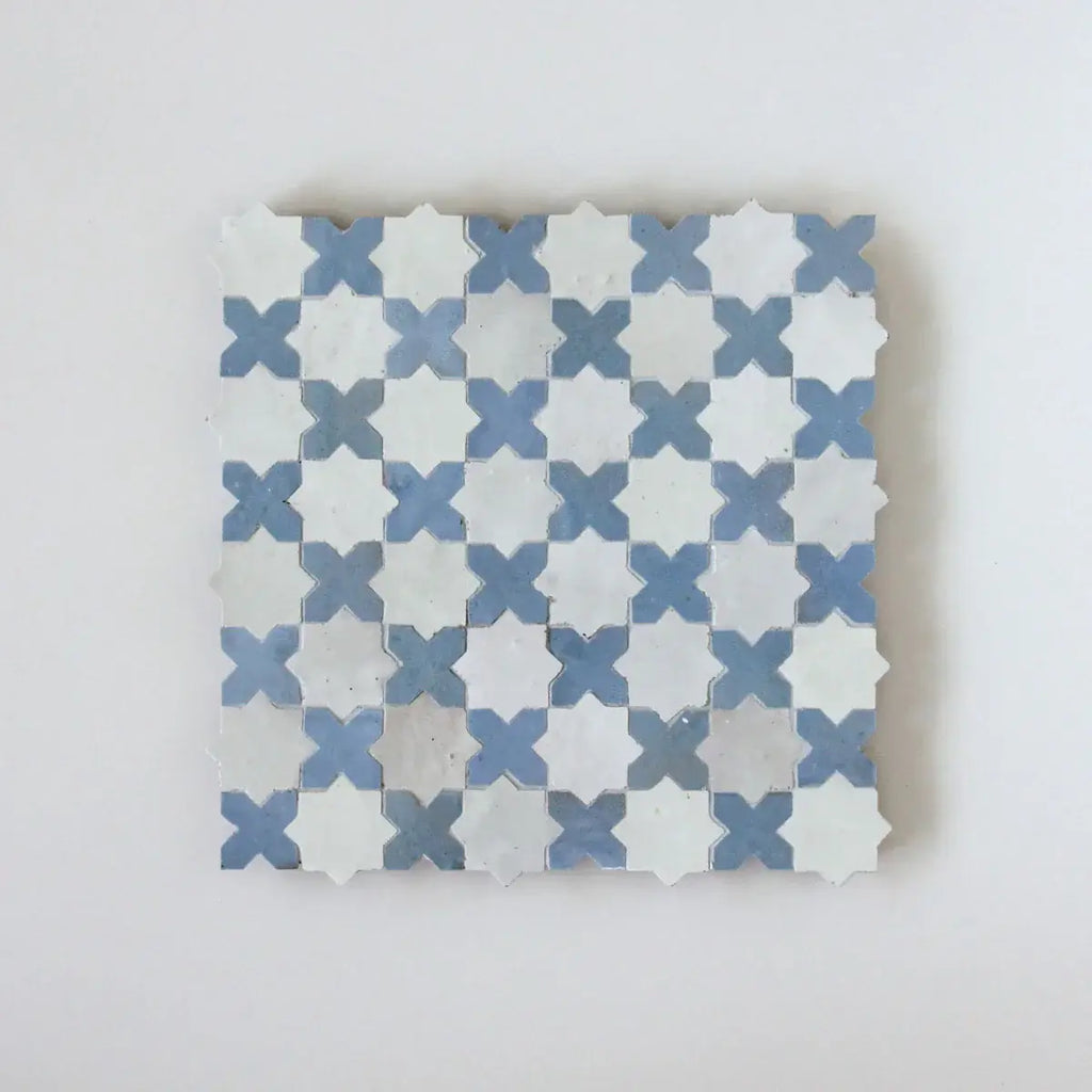 Snow & Blue Grass - Star & Cross Mosaic 12"x12" by Tilesofezra