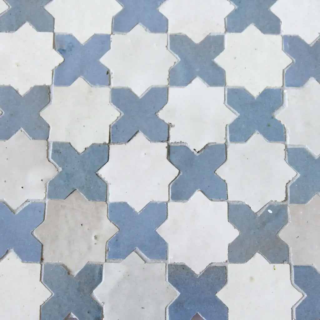 Snow & Blue Grass - Star & Cross Mosaic 12"x12" by Tilesofezra