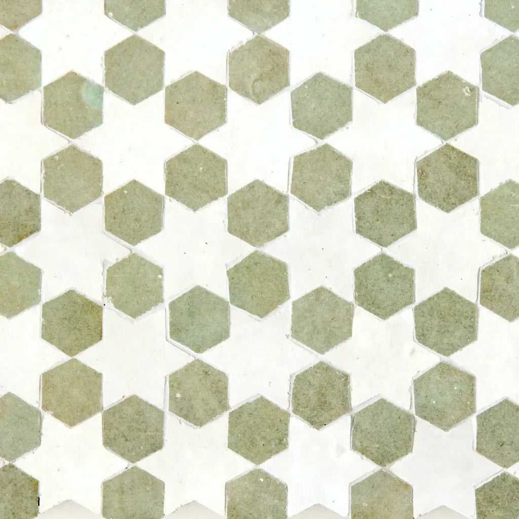 Snow & Avocado - Moroccan Zellige Star Mosaic by Tilesofezra
