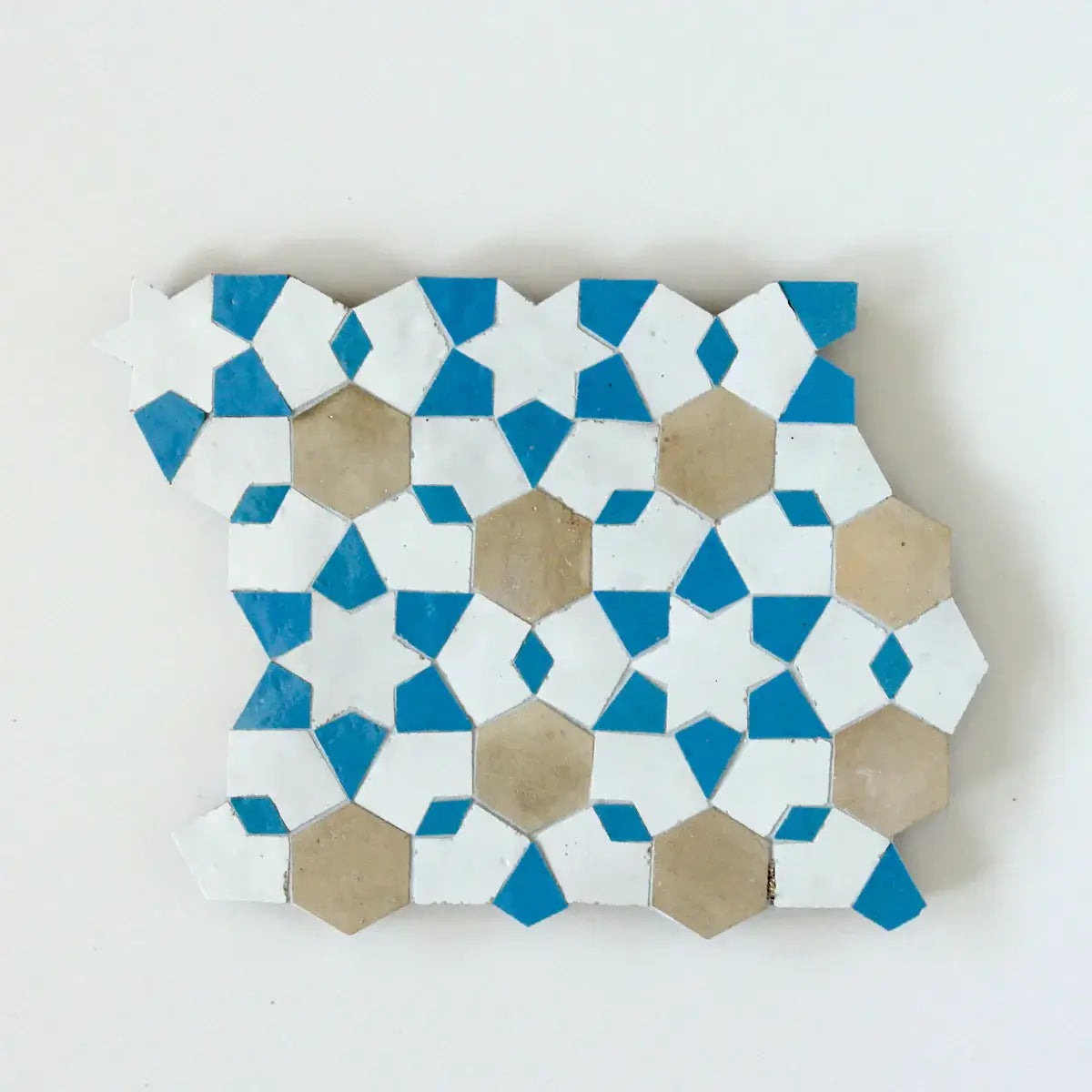 Snow, Clay & Teal - Moroccan Zellige Stars Mosaic by Tilesofezra