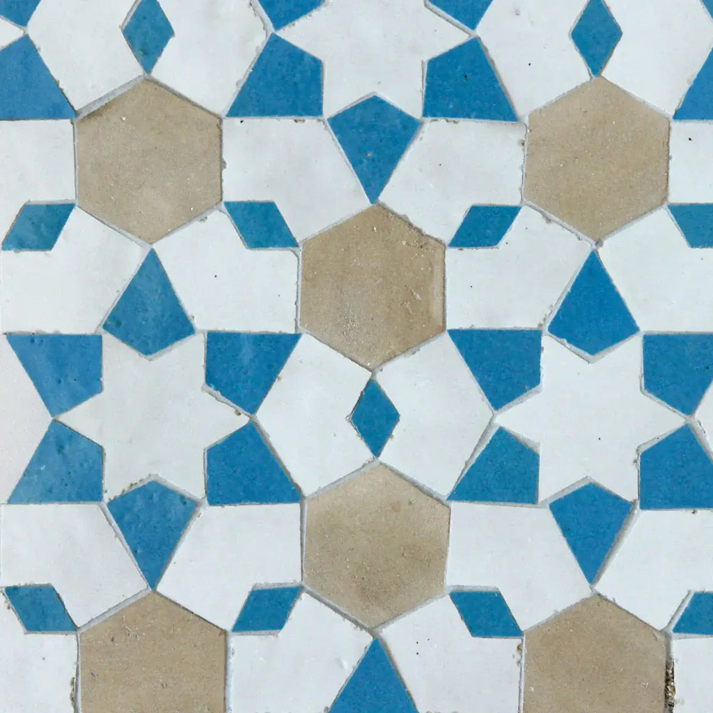 Snow, Clay & Teal - Moroccan Zellige Stars Mosaic by Tilesofezra