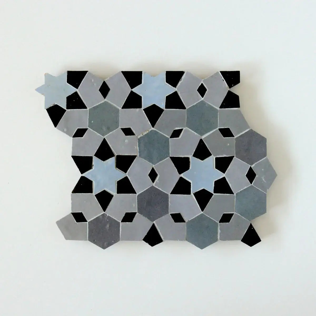 Blue Grass, Powder, Ash Grey & Powder - Moroccan Zellige Stars Mosaic by Tilesofezra