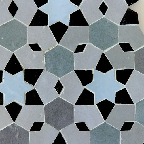 Blue Grass, Powder, Ash Grey & Powder - Moroccan Zellige Stars Mosaic by Tilesofezra