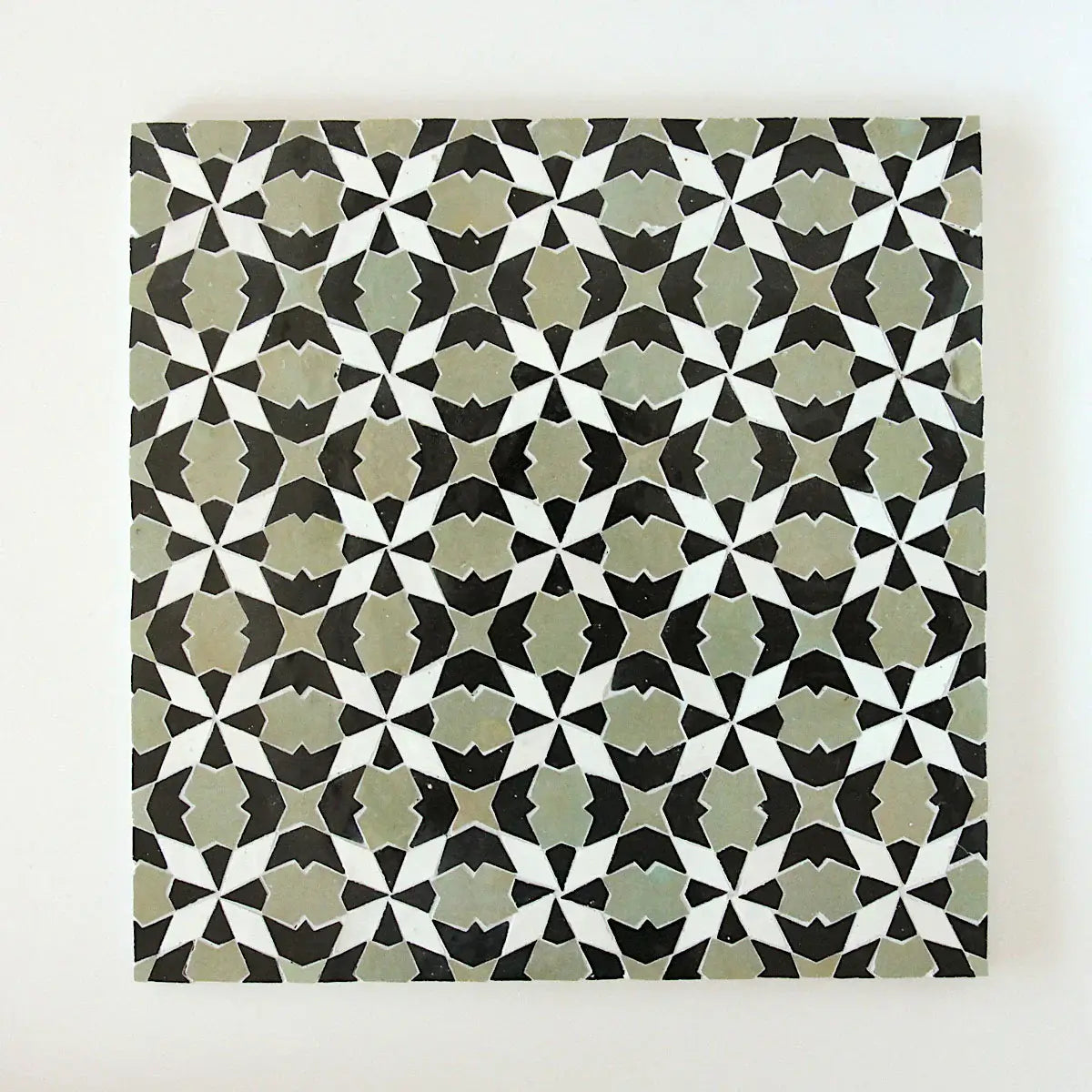 Snow, Avocado & Black - Moroccan Zellige Stars Mosaic by Tilesofezra