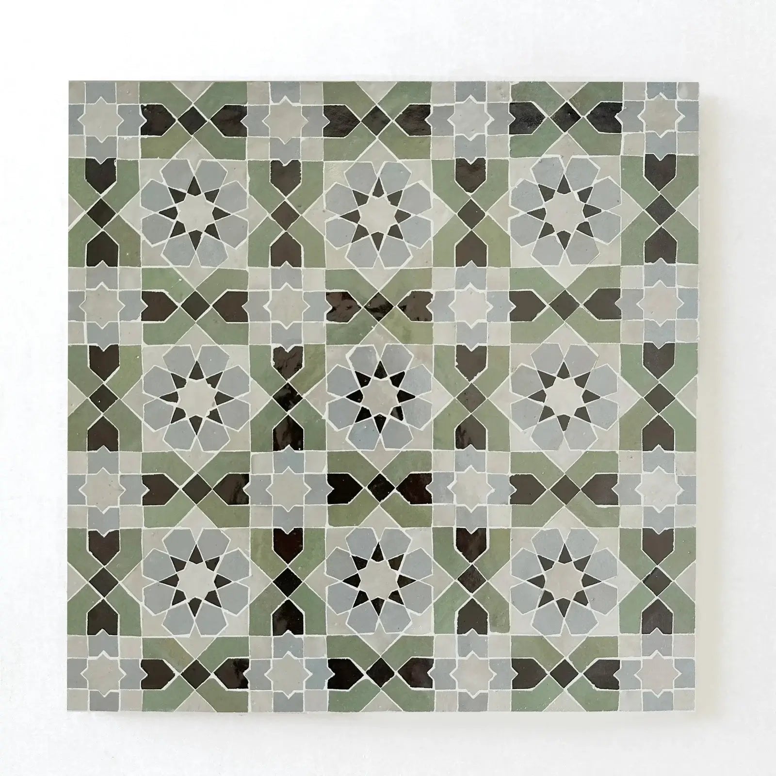Avocado, Black, Dust, Duck Egg Blue - Moroccan Zellige Flower Mosaic by Tilesofezra
