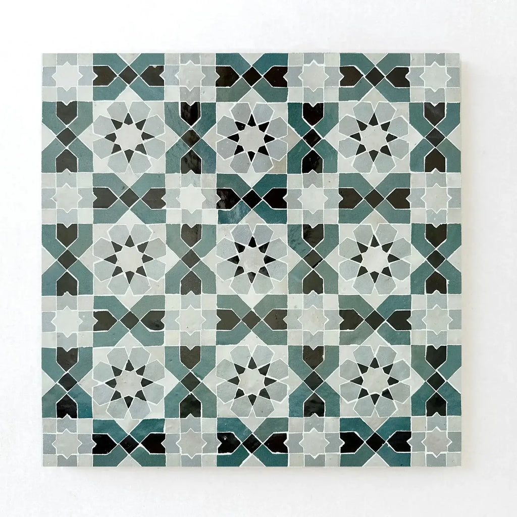 Peacock, Chocolate, Snow, Duck Egg Blue - Moroccan Zellige Flower Mosaic by Tilesofezra