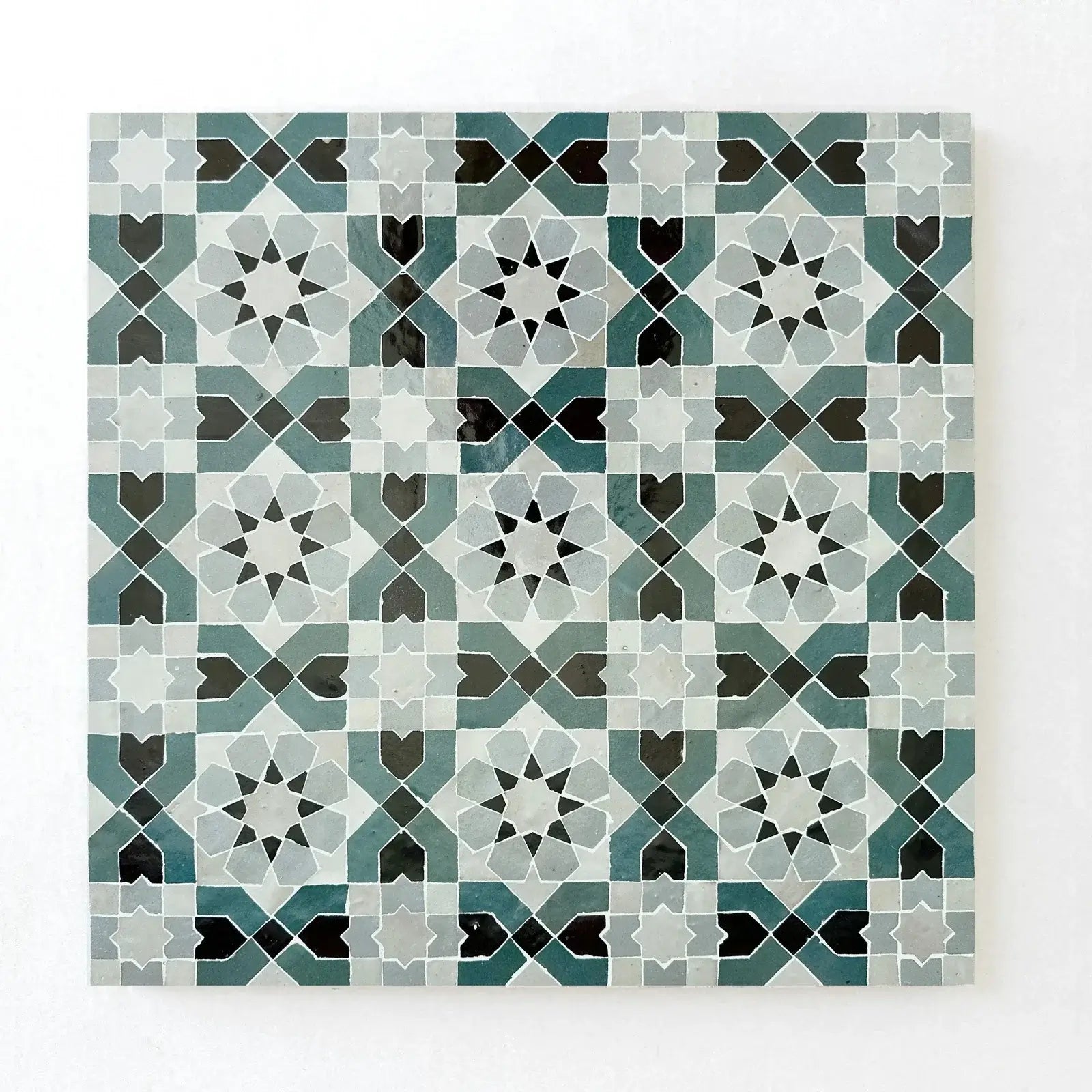 Peacock, Chocolate, Snow, Duck Egg Blue - Moroccan Zellige Flower Mosaic by Tilesofezra