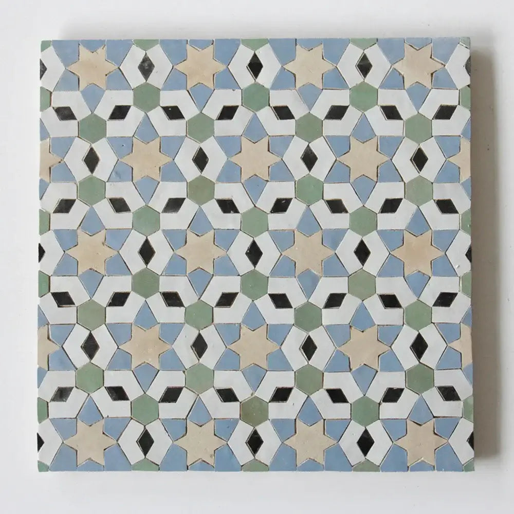Snow, Clay, Avocado, Blue Grass & Black - Moroccan Zellige Stars Mosaic by Tilesofezra