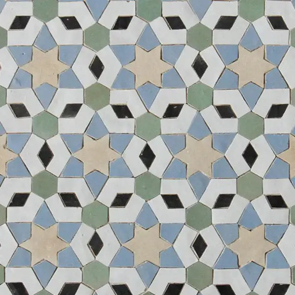 Snow, Clay, Avocado, Blue Grass & Black - Moroccan Zellige Stars Mosaic by Tilesofezra