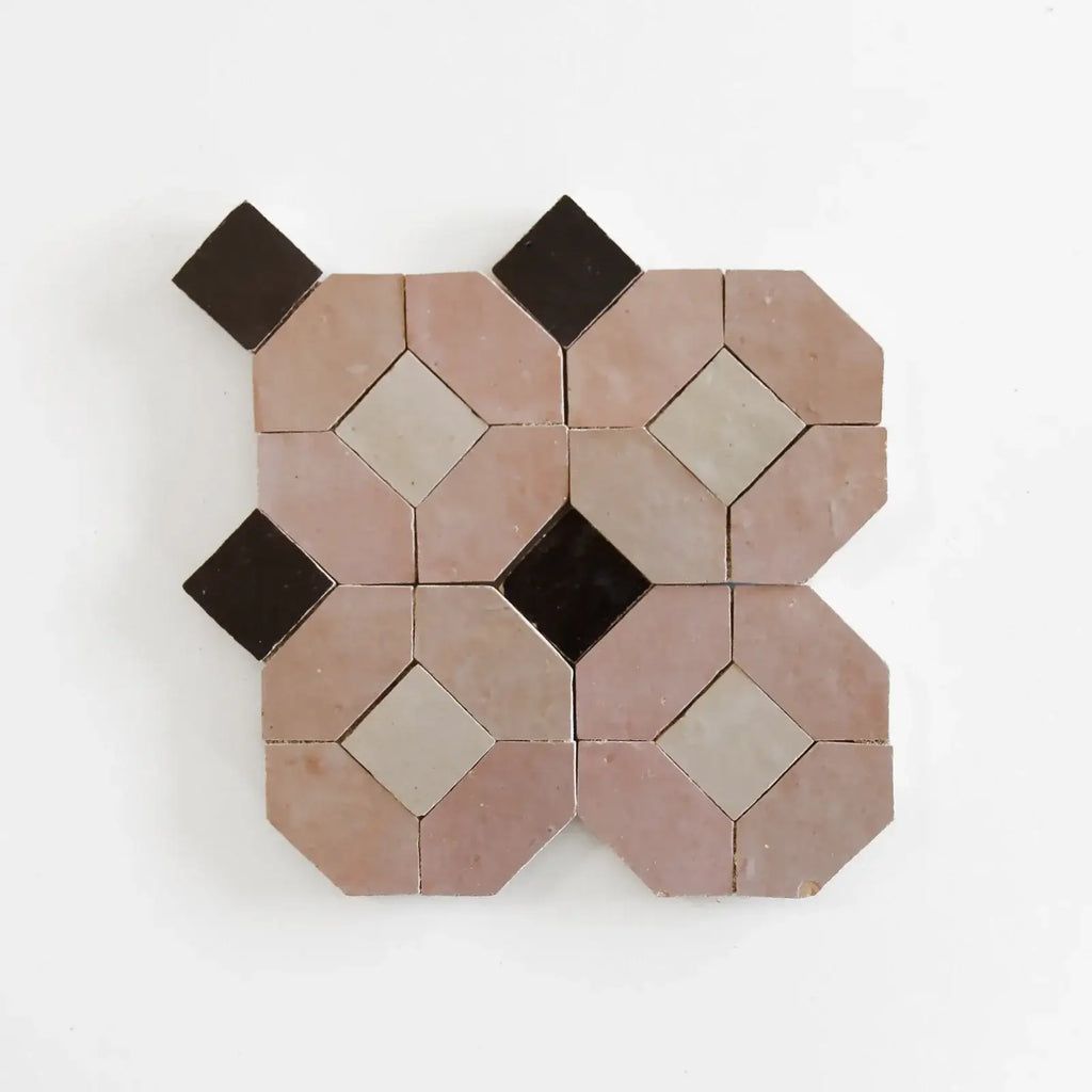 Moroccan Pink, Chocolate, Latte & Oat - Moroccan Zellige Mosaic by Tilesofezra
