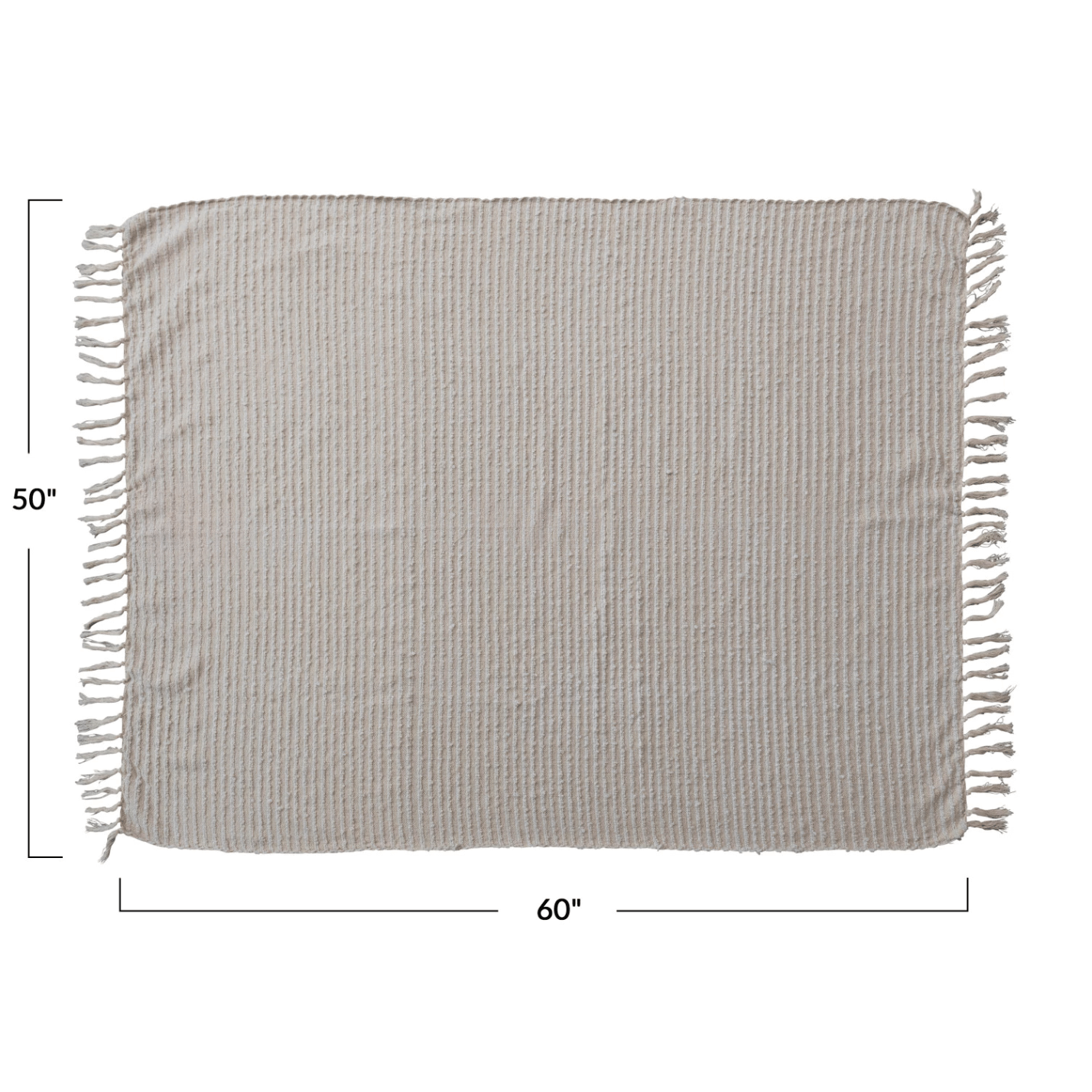 Cotton & Acrylic Throw w/ Fringe, Stripes & Gold Thread, Beige & White