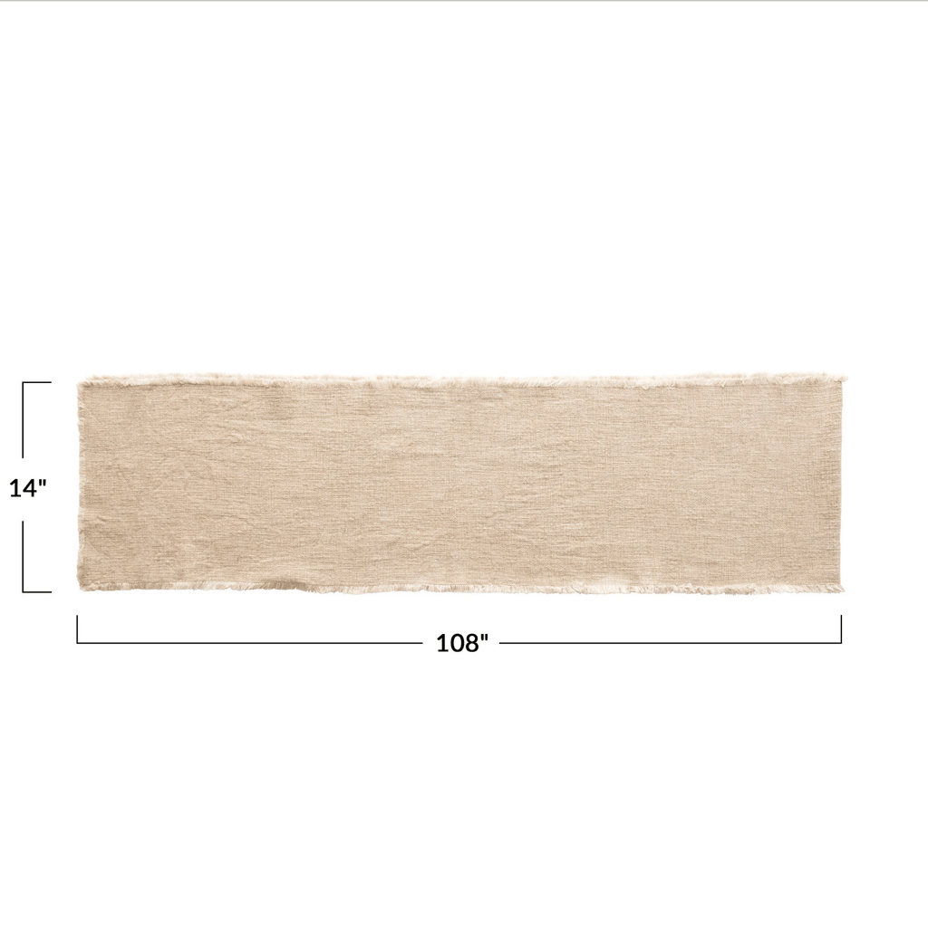 Linen Blend Table Runner with Frayed Edges