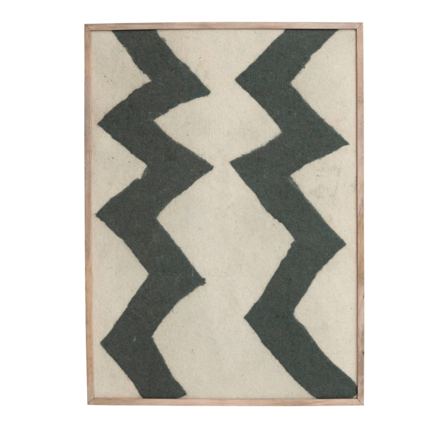 Mango Wood Framed Abstract Wool, Black, White & Natural