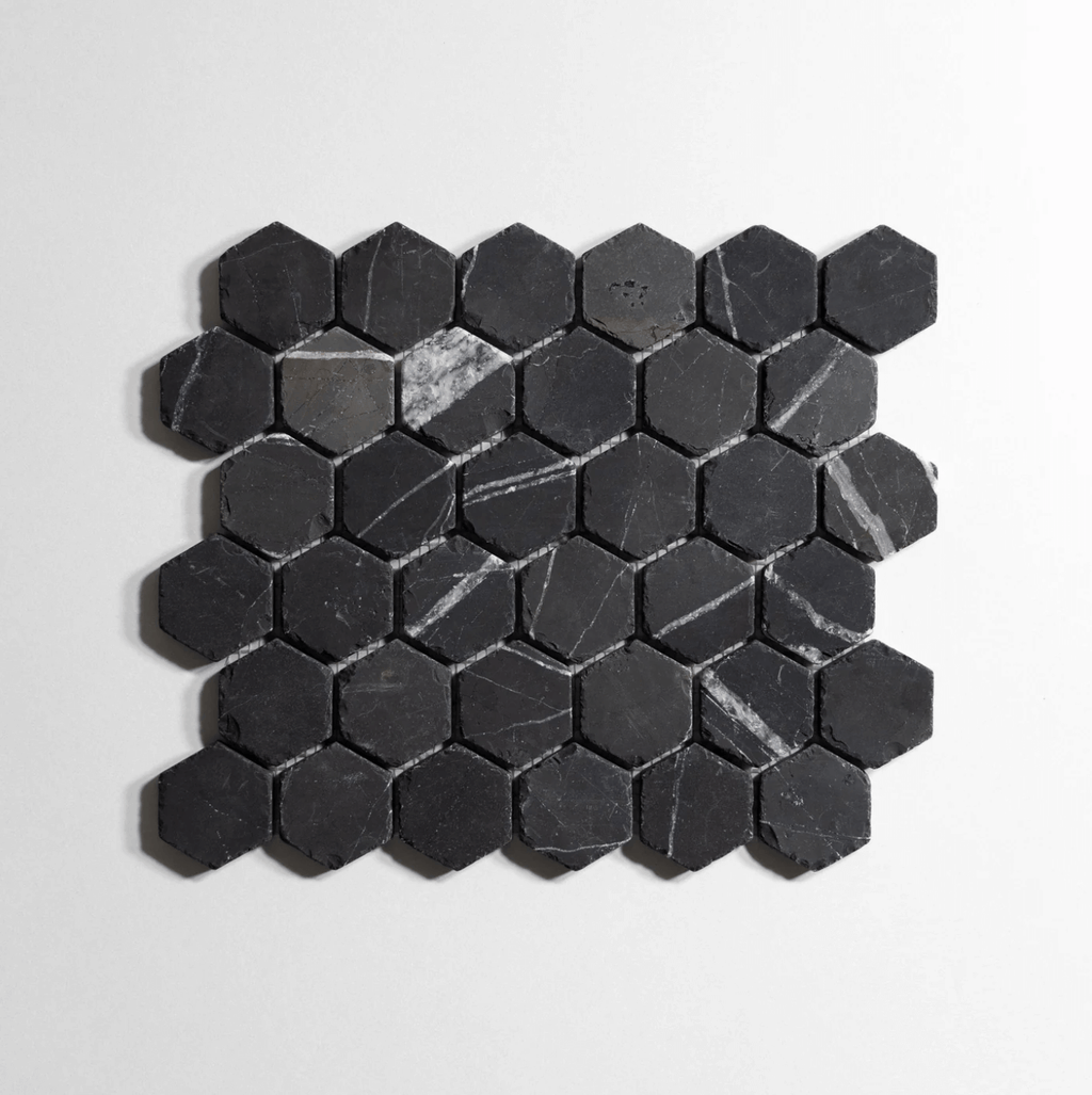 Nero St. Gabriel Hexagon Tumbled Marble Tile