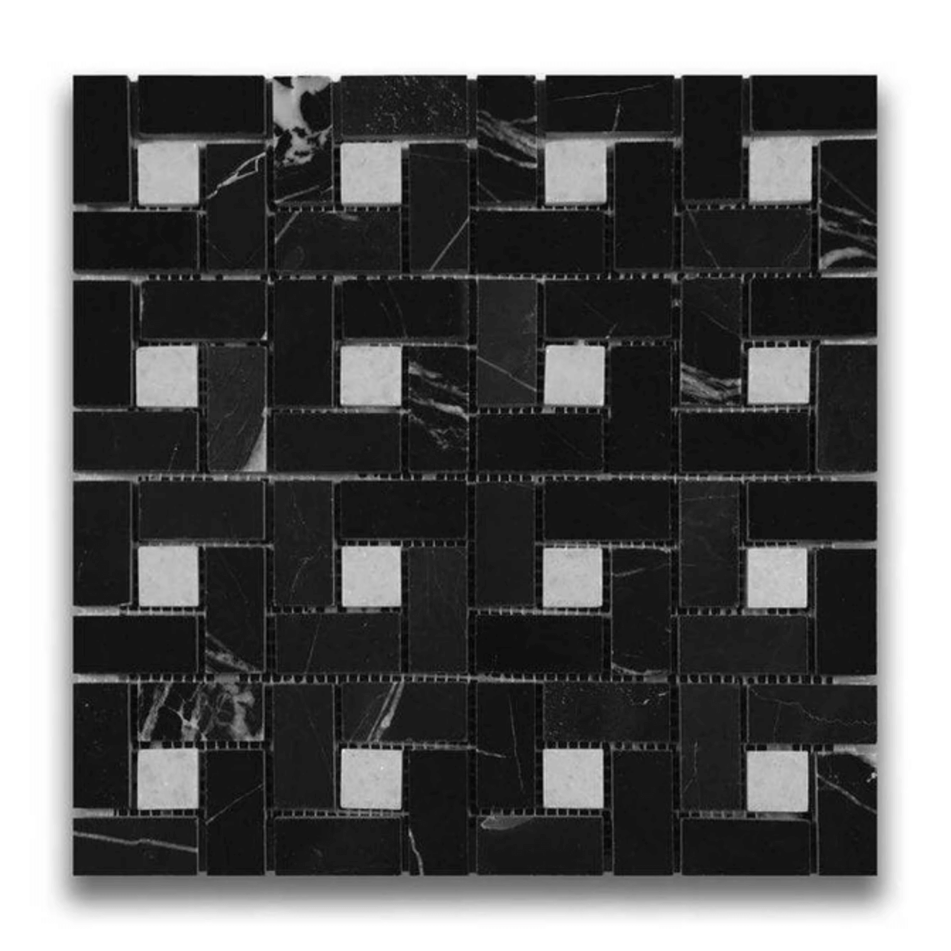 Nero St. Gabriel / Crystal White Dada Mosaic Marble Tile