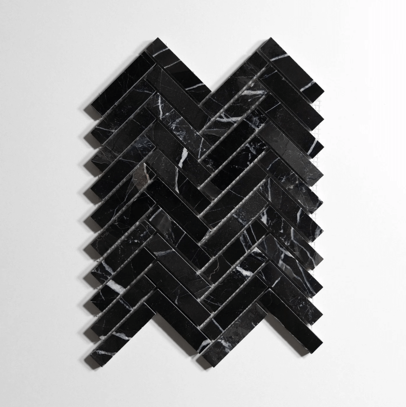 Nero St. Gabriel Polished Herringbone Mosaic Marble Tile