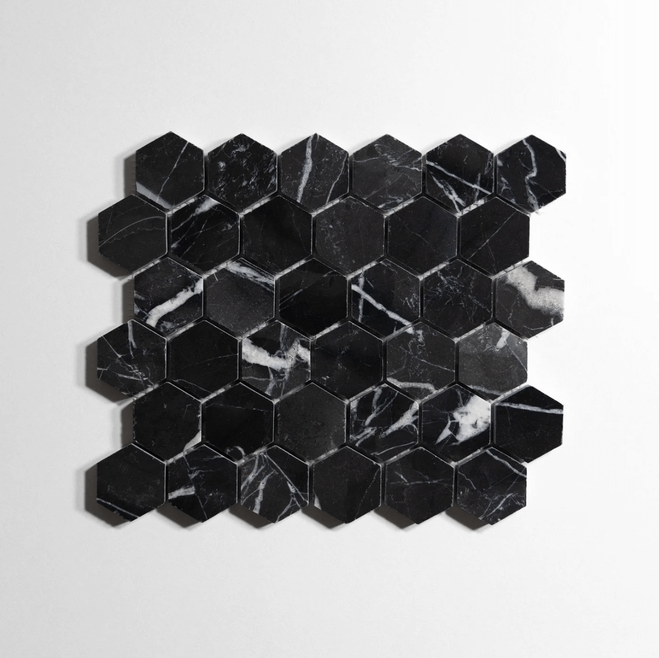 Nero St. Gabriel 2" Honed Hexagon Mosaic Marble Tile
