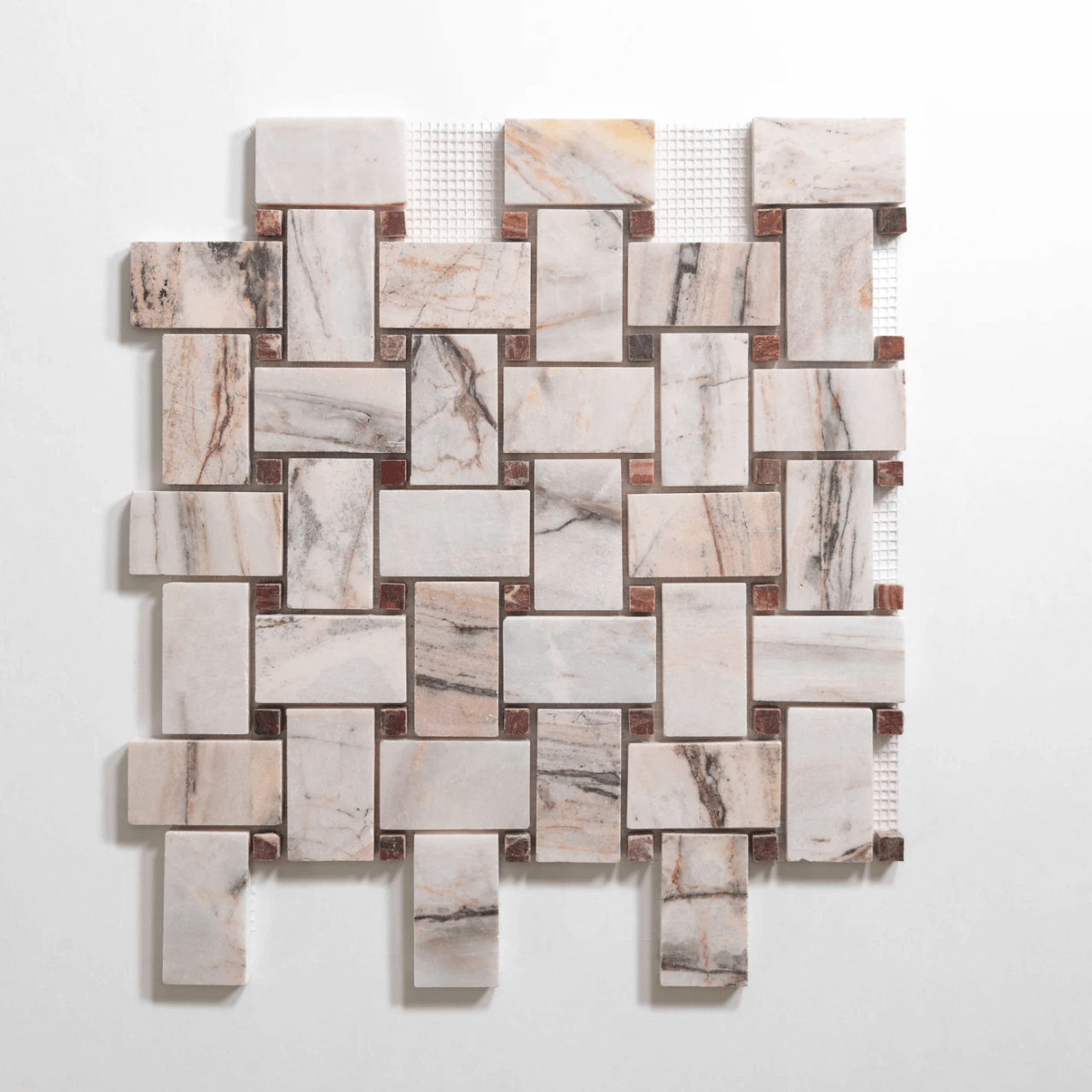 Rosewood Red Onyx Honed Basketweave Mosaic Marble Tile