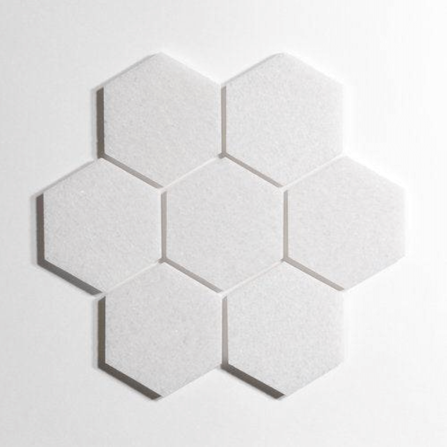Crystal White 5" Polished Hexagon Marble Tile