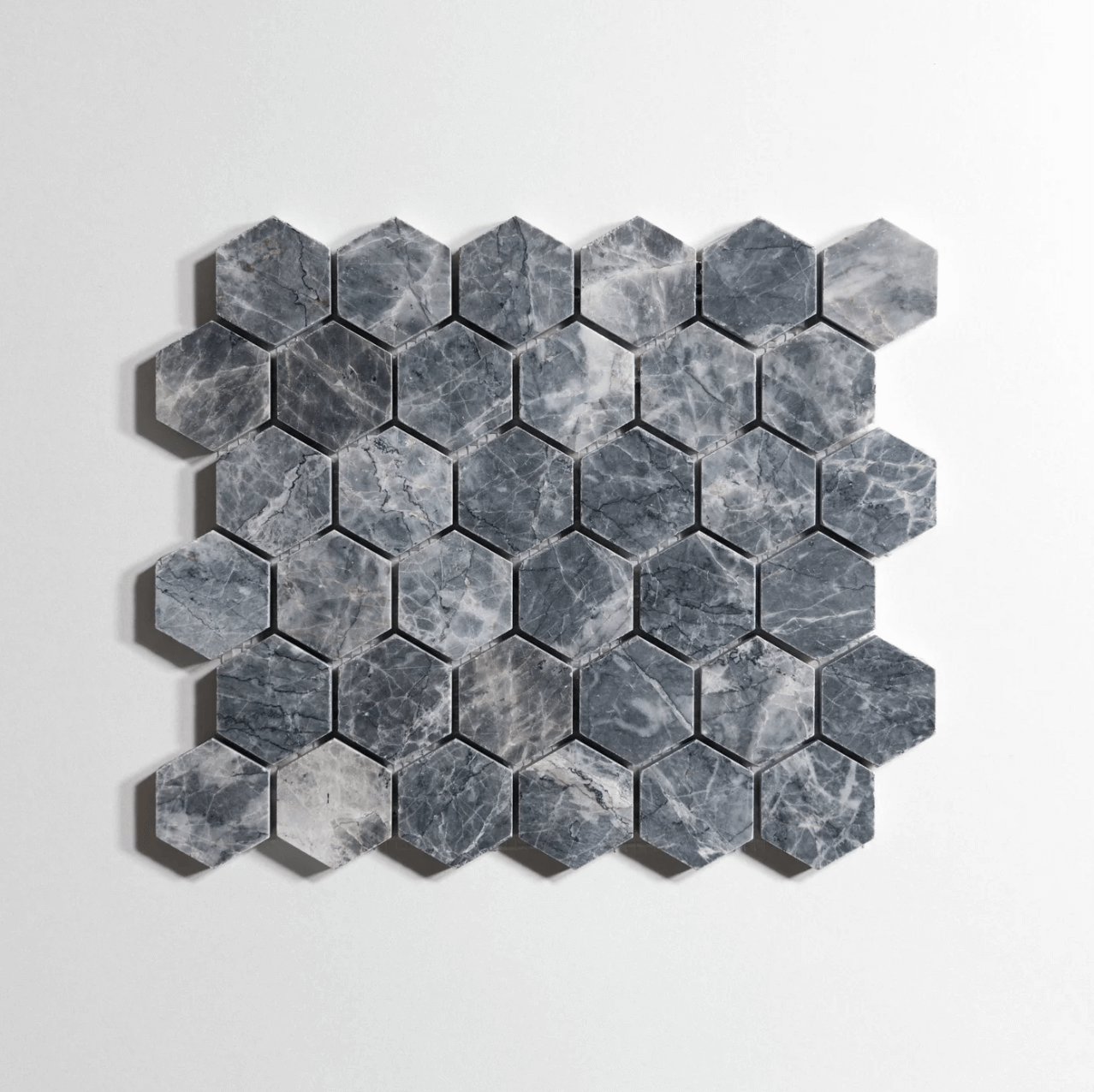 Riviera Gray Honed Hexagon Mosaic Marble Tile