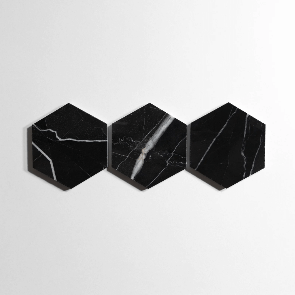 Nero St. Gabriel 5" Hexagon Honed Marble Tile
