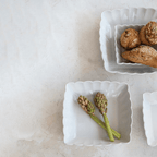Stoneware Serving Dishes w/ Scalloped Edge, Matte White, Set of 4