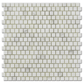 Offset Calacatta Oliva marble mosaic tiles, 5/8"x5/8", polished finish, ideal for bathrooms and kitchens.
