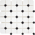 Bianco Venato & Black Dot Polished 2" Hex Marble Mosaic tile, perfect for bathrooms and kitchens, sold by piece.