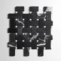 Nero St. Gabriel crystal white basket weave mosaic tile showcasing deep black and bright white veining design.