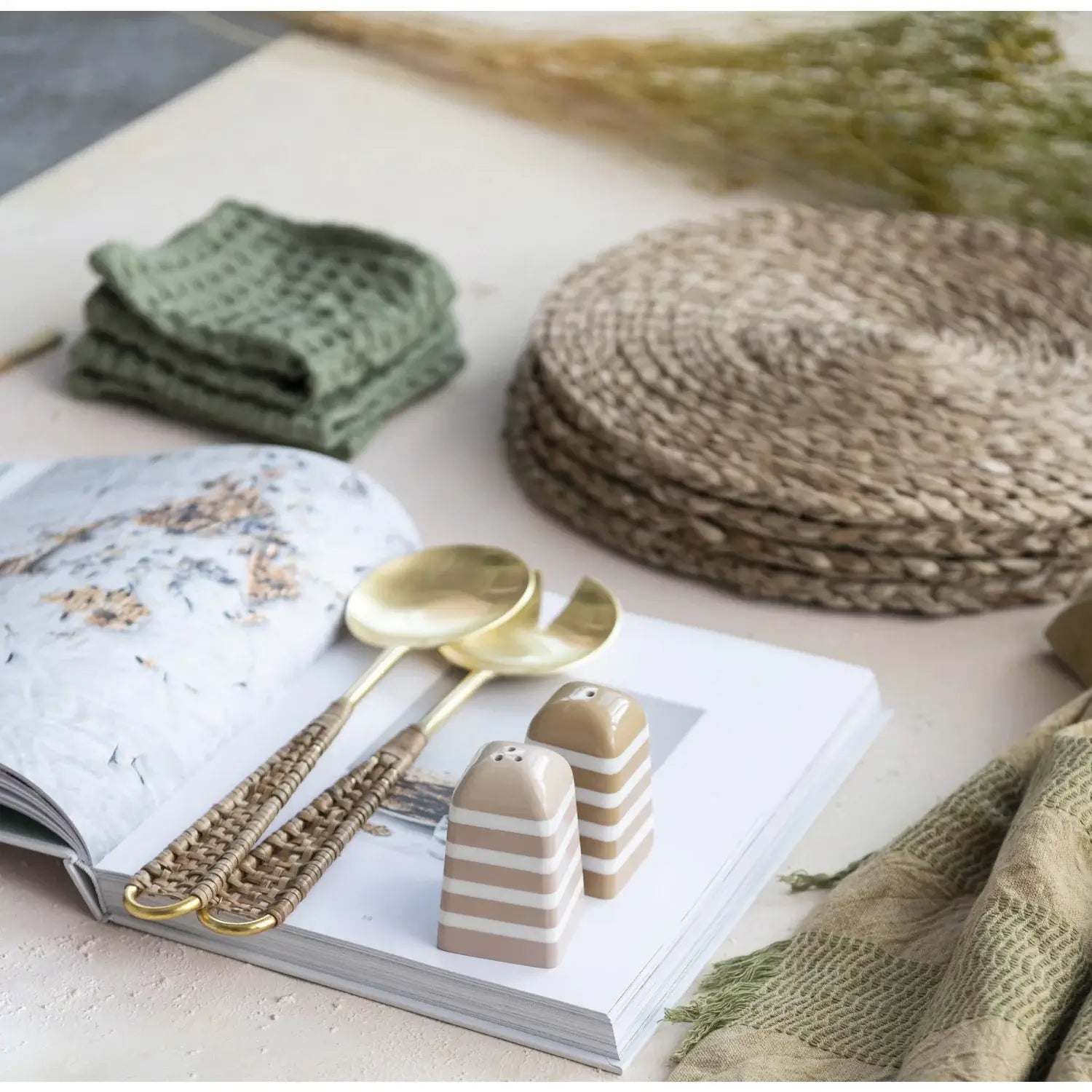 Stonewashed Cotton Waffle Weave Dish Cloths, Green, Set of 3