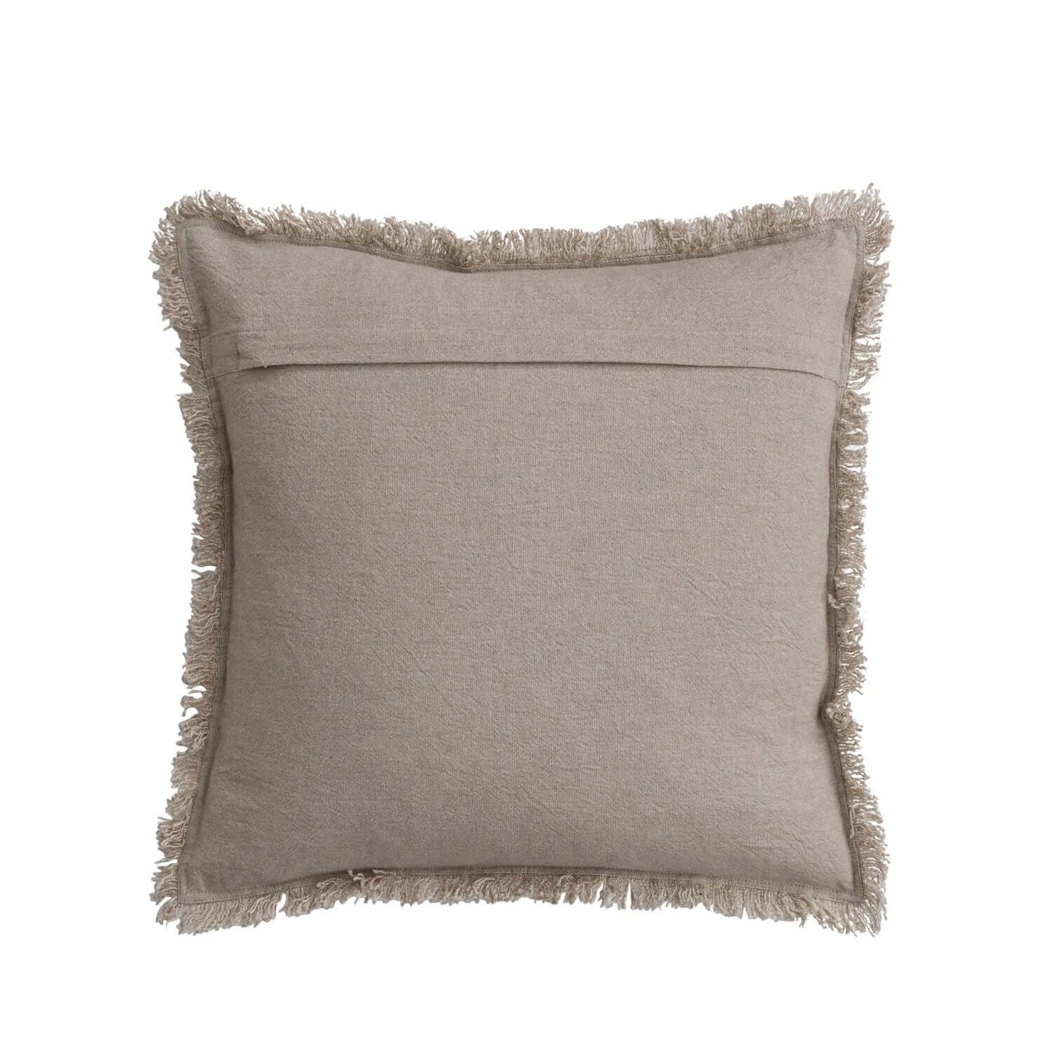18" Square Woven Cotton Pillow w/ Chambray Back & Fringe, Natural
